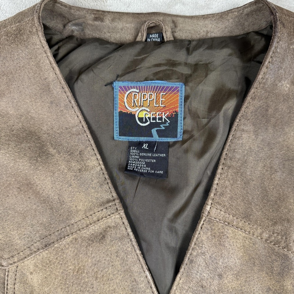 Cripple Creek Vest Mens XL Brown Leather Western Snap Front Biker Lined - Picture 6 of 7